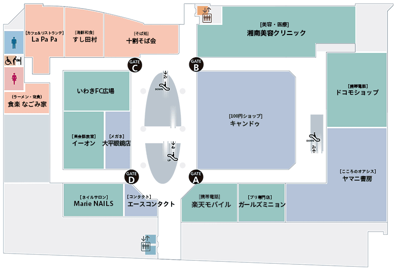 飲食フロア内で来館者が立ち寄りやすい区画 306区画の図面・フロアマップ